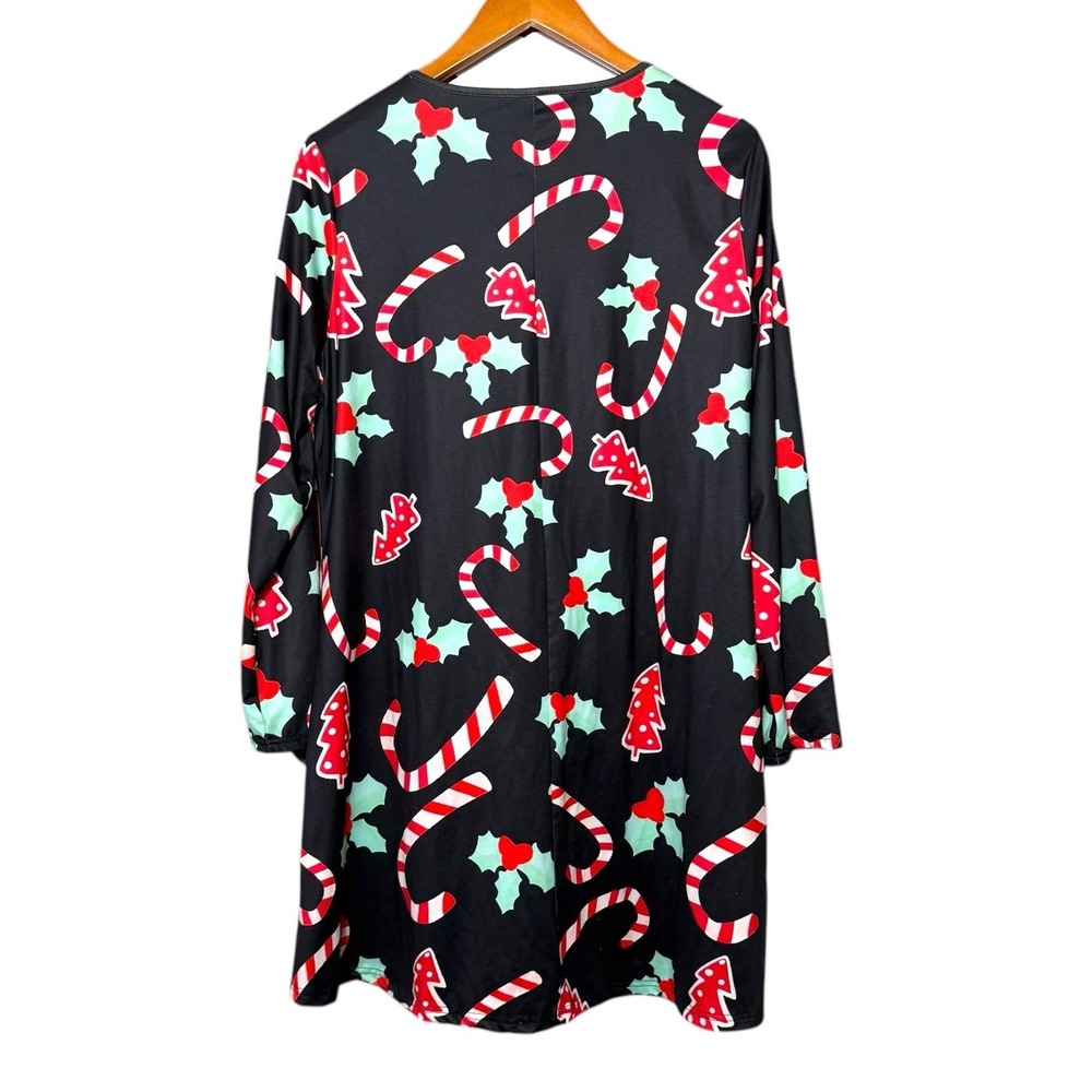 Christmas Holiday Long Sleeve Stretchy Black Dress Candy Canes Women Sz XXL - Picture 4 of 10